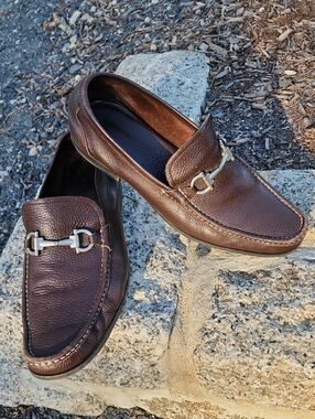Salvatore Ferragamo Brown Leather Gancini Bit Loafers Size 11